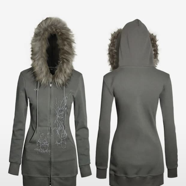 허그유어스킨 퍼 롱 후드집업(카키)