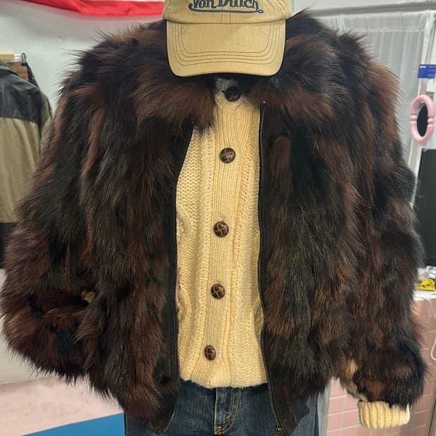 한양모피 브라운/베이지 믹스컬러 사가폭스 집업M