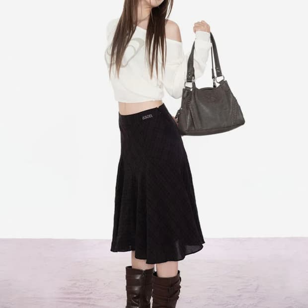 애즈온 런던 체크 미디 스커트