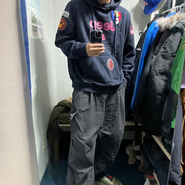 Jeep 지프 블록코어 로고스 극세사 기모후드티 105