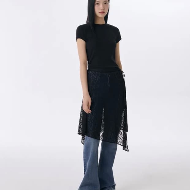우먼즈 레이스 레이어드 랩 스커트 블랙