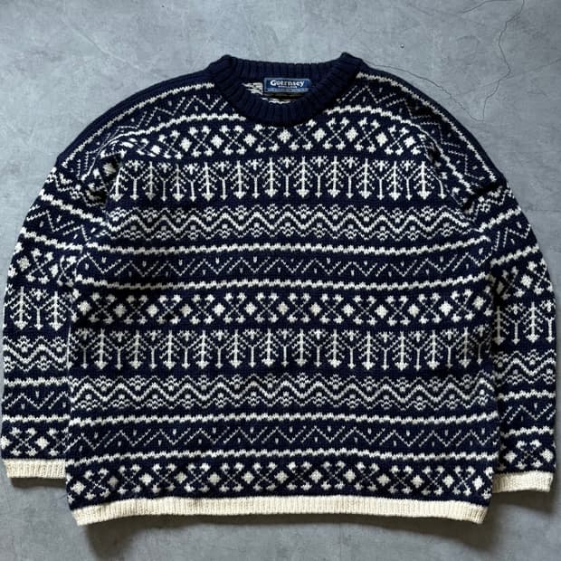 Guernsey Woollens 건지 울른스 피셔맨 노르딕 스웨터