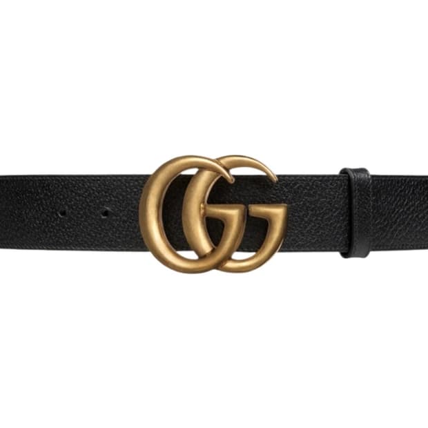 [90] 구찌 GG 마몽 더블 G 버클 와이드 레더 벨트 블랙