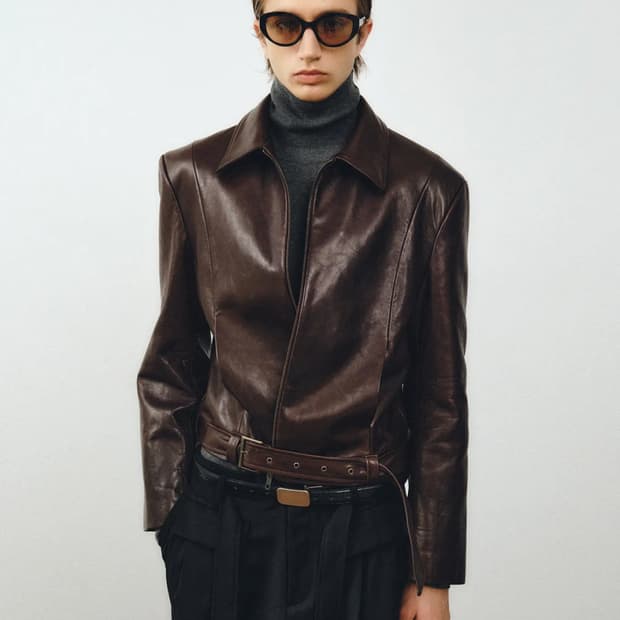 램스 레더 벨티드 크롭 자켓 (버건디)