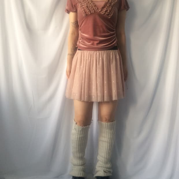 Frill velvet t shirt