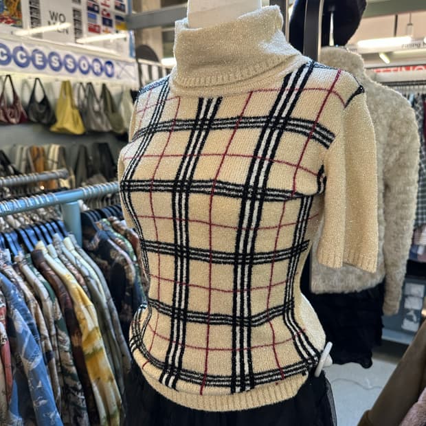 BURBERRY 버버리 노바체크 실버글리터 반팔니트