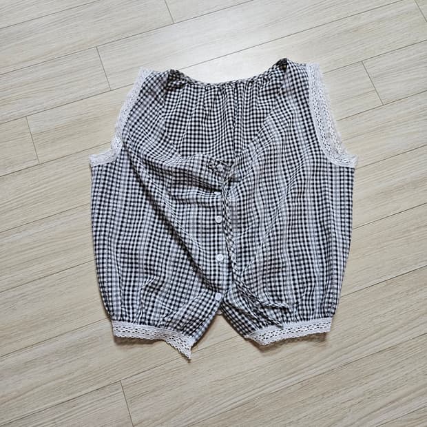 (실착1회) 크롭 체크민소매 블랙화이트