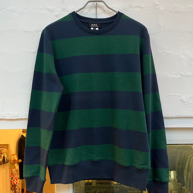 A.P.C 스트라이프 맨투맨 그린 네이비 S