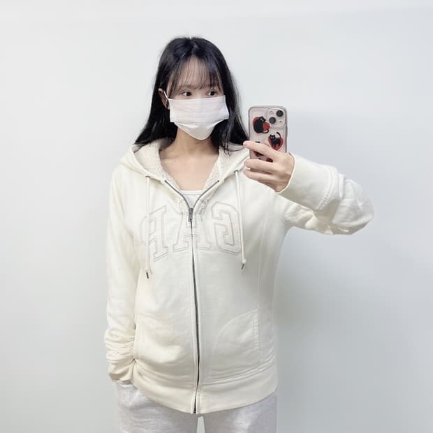 갭 GAP 스펠 로고 양털 후드집업 아이보리