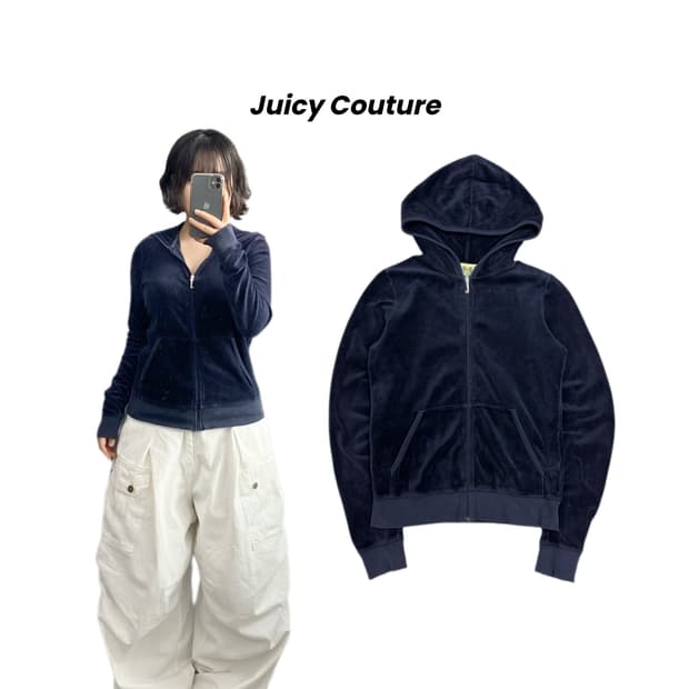 쥬시꾸뛰르 Y2K 딱붙 벨벳 후드집업