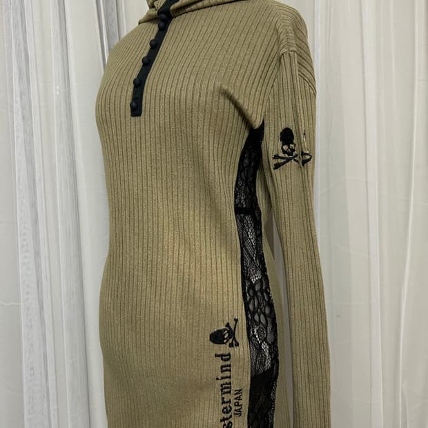 아카이브 카키 망사 하이넥 롱슬리브 펑크