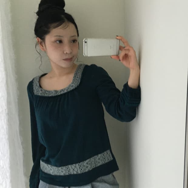 lace square neck teal blouse