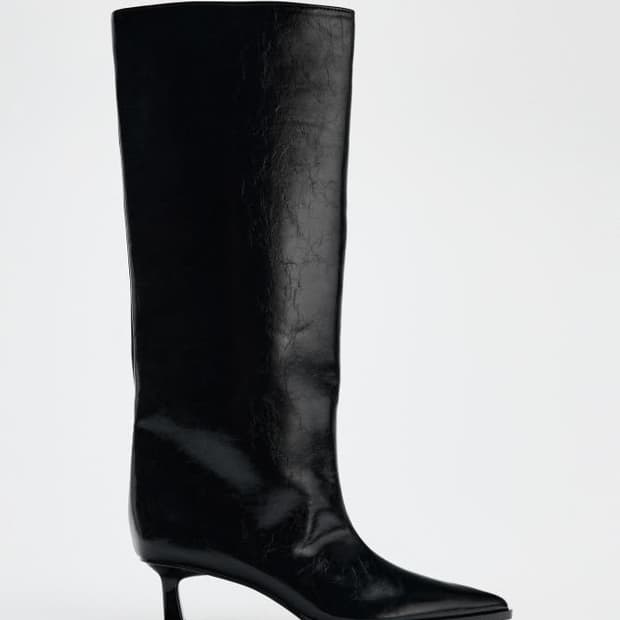 자라 블랙 레더 키튼힐 부츠