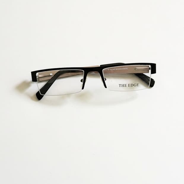 THE EDGE 블랙 메탈 반무테 스퀘어 빈티지 안경