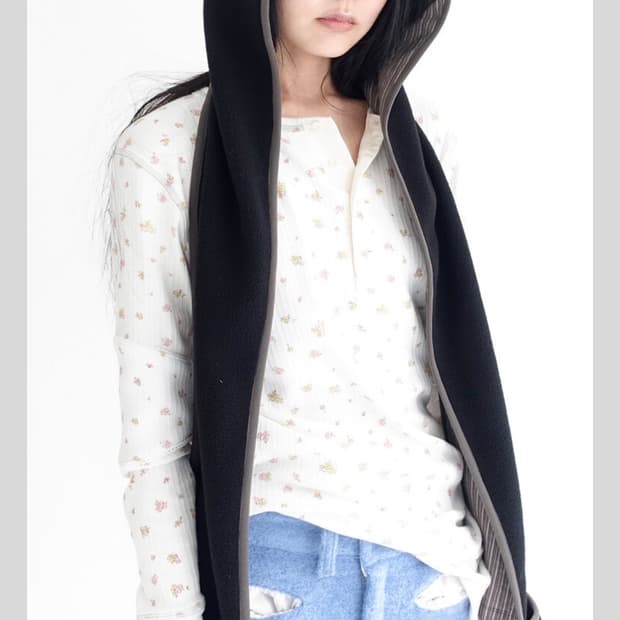 샵페어리 플리스 후드 머플러 블랙 새상품