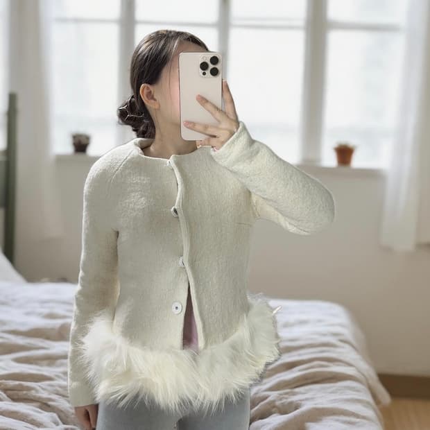 빈티지 이타리아 디자인너 트위드 라쿤퍼 자켓