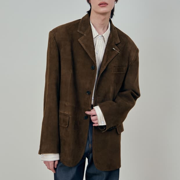 새상품) STU 에스티유 고트 스웨이드 블레이저 브라운 L