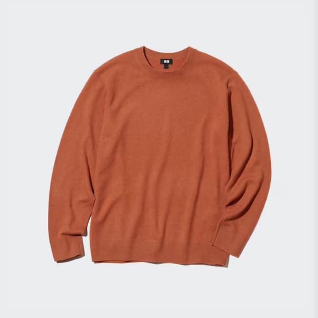 (새상품) 유니클로 캐시미어 크루넥 스웨터 니트 오렌지 L