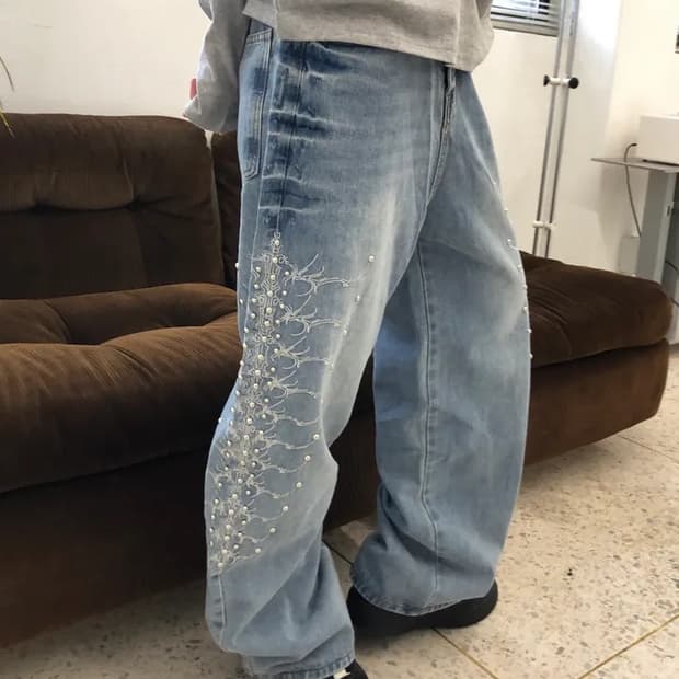 피어싱 데님 팬츠