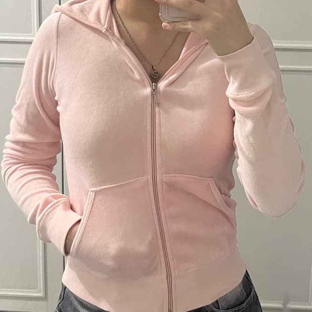 쥬시꾸뛰르 연핑크 벨벳 후드집업 y2k