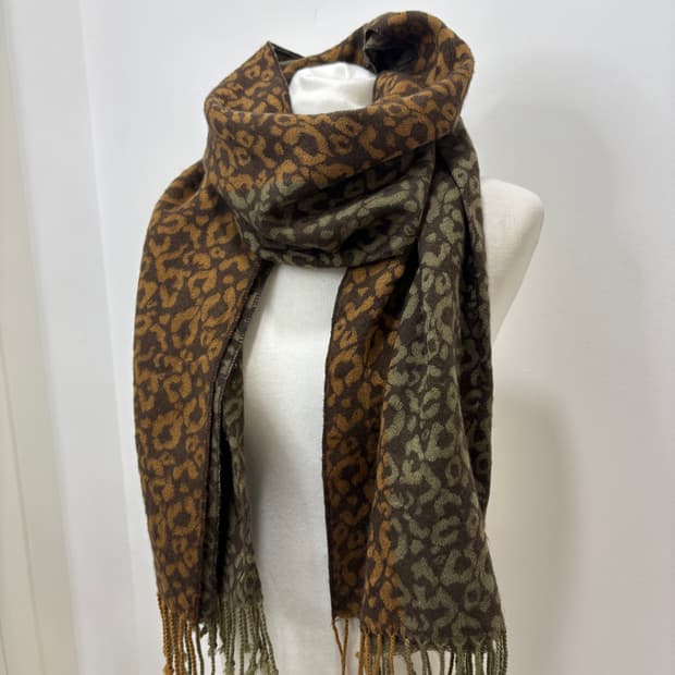 브라운 카키 호피 레오파드 머플러 목도리