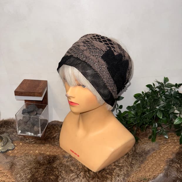 Ash pink grunge net lace hair band