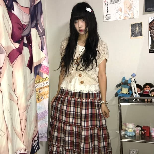 레이스 체크 모리 코디세트