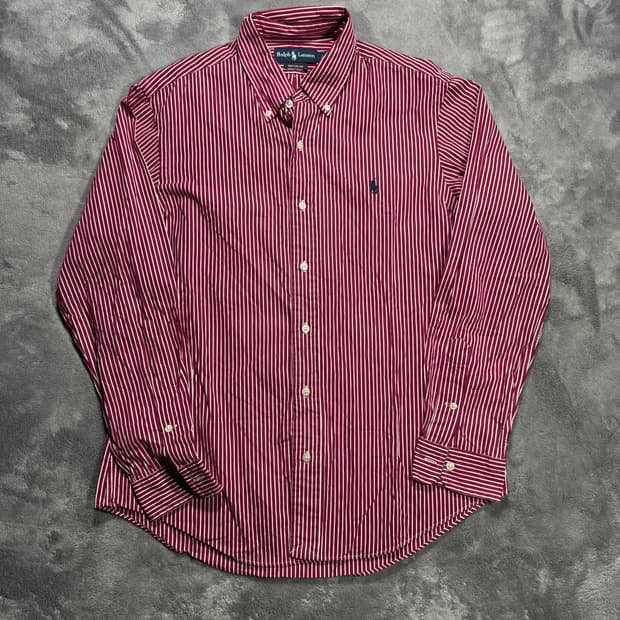 랄프로렌 버건디 스트라이프 커스텀핏 셔츠