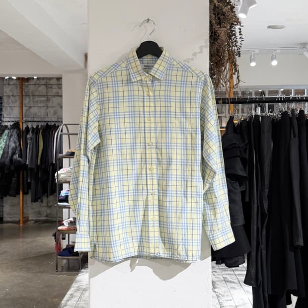 버버리 옐로우 블루 체크 셔츠