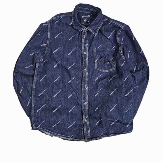 [105] 90s 올드스쿨 에비수 올-오버 패턴 데님 워크 셔츠