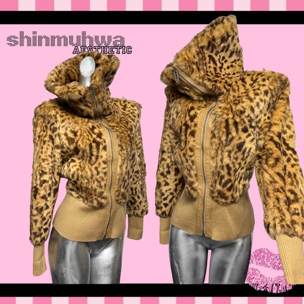 오네갸루 레오파드 레빗퍼 자켓 