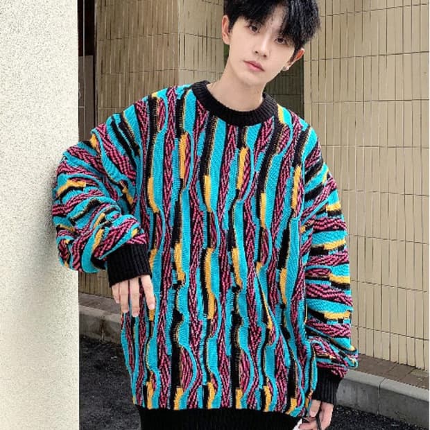 Japan 일본 스트리트 빈티지 3D 니트 스웨트 남성 100사이즈