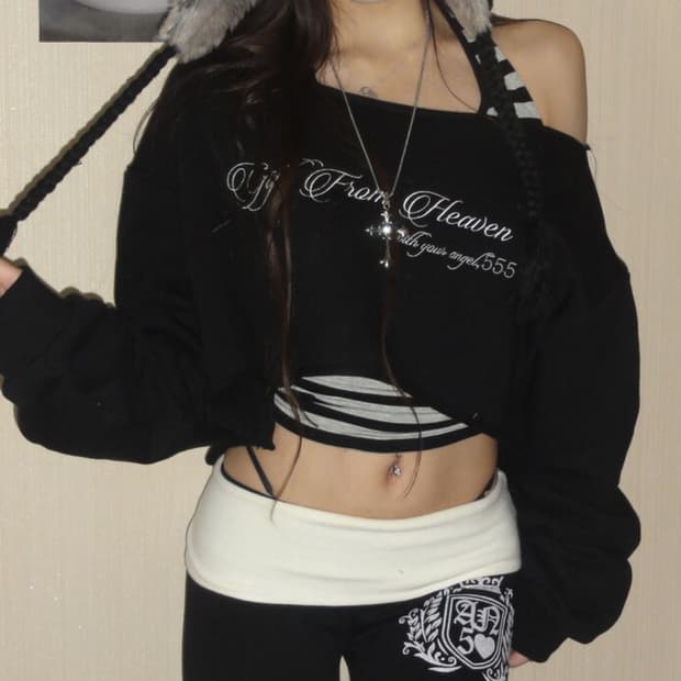 (새상품) 엔젤넘버555 헤븐 스웻셔츠 스웨터 블랙 갸루