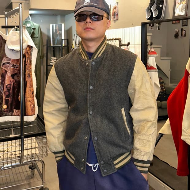 90’s Sugar Cane wool/leather varsity JK