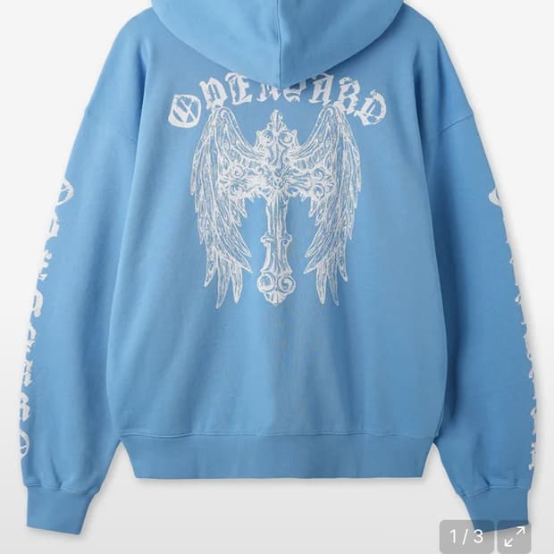 OY Gothic Cross Hoodie Zip Up Light Blue