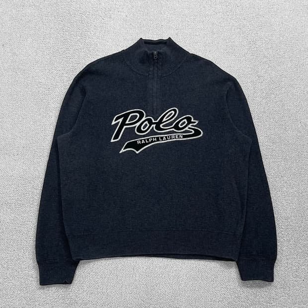 폴로 랄프로렌 스펠 로고 하프 집업 니트 그레이