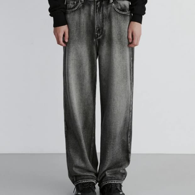 브랜디드 EXTRA WIDE DENIM PANTS [SAND BLACK]