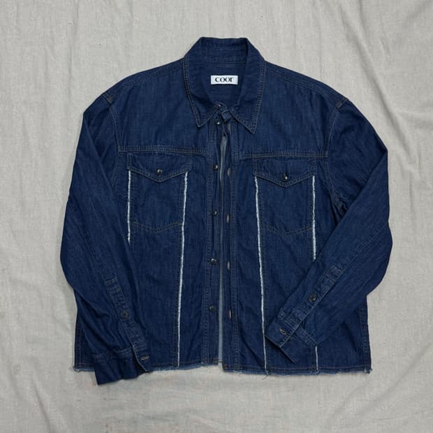 쿠어 절개 컷오프 크롭 데님셔츠 L