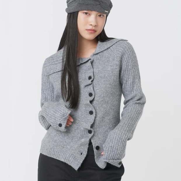 미세키서울 Diagonal button ribbed 니트 그레이