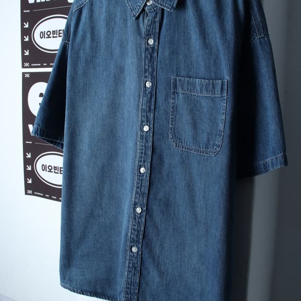 (XL-2XL) 스파오 반팔 카라 티셔츠 셔츠 남방 데님-H35319