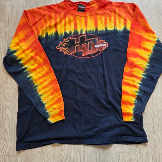 (USA 빈티지)할리데이비슨 블랙 타이다이 긴팔티셔츠 2XL 110