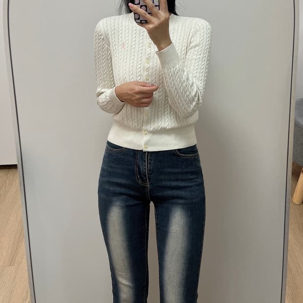 폴로 랄프로렌 신형 핑크 포니 크림 케이블 가디건