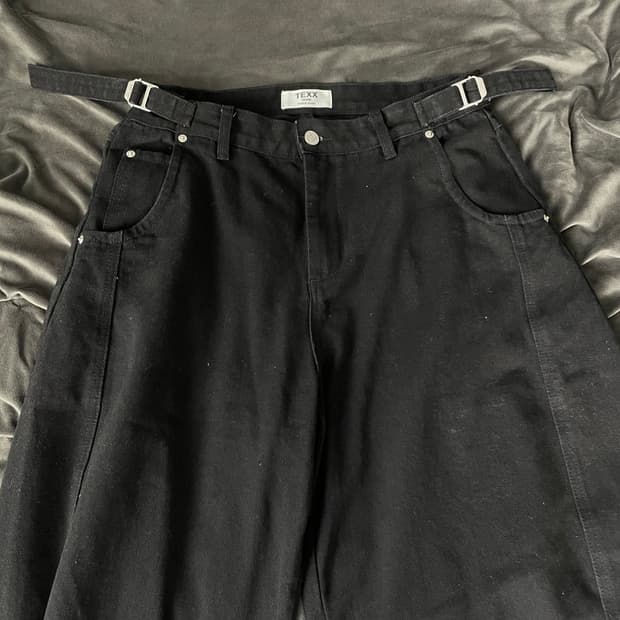 TEXX 텍스 TX304 커브드 배기 롤업 데님 블랙 L사이즈