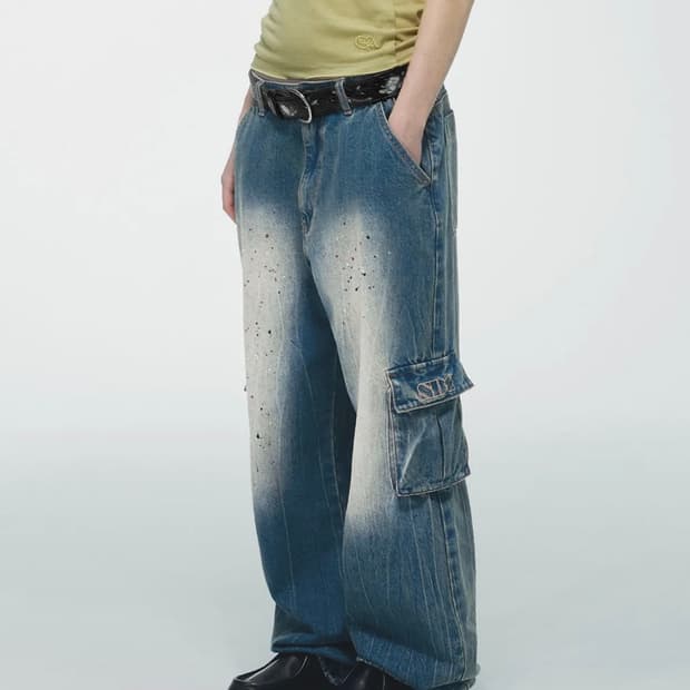 Acid Cargo Jogger Pants Brushed Indigo