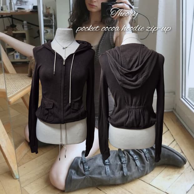Theory pocket cocoa hoodie zip-up