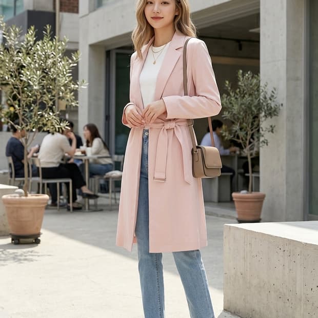 🌸봄코트 | 듀엘 베이비핑크 벨트 트렌치 55 | 화사핏