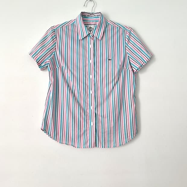 LACOSTE stripe shirt / pink & green