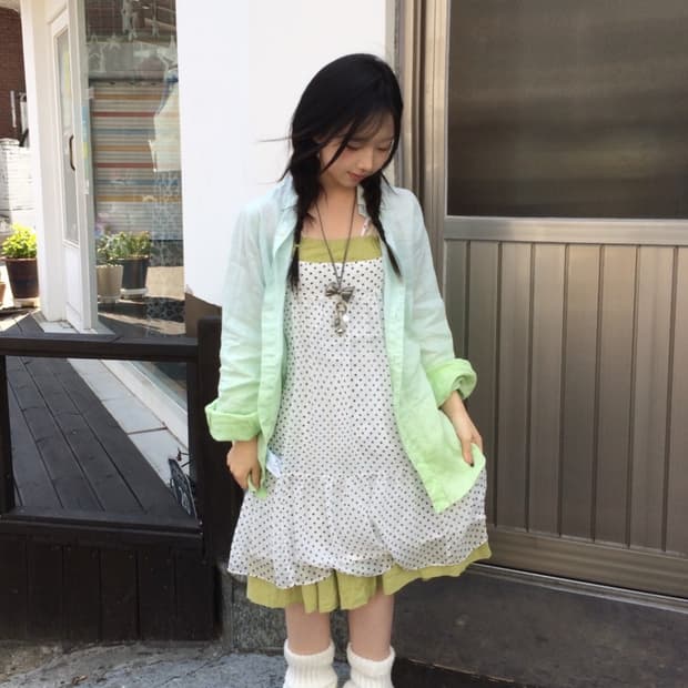 폴로 라임 도트 코디세트