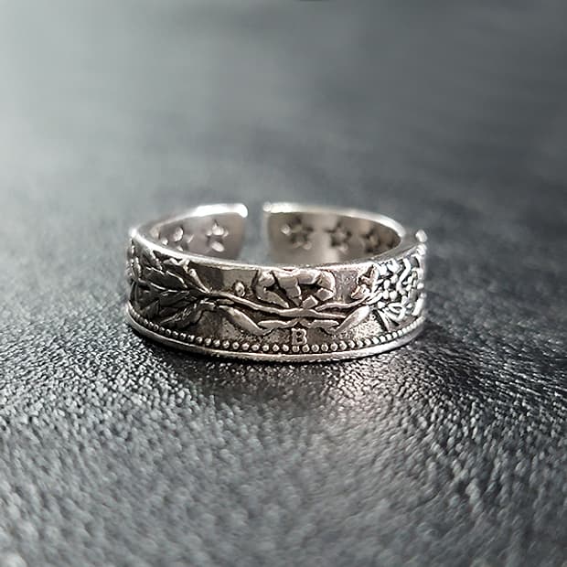 Edelweiss 백동 남자 엔틱 빈티지 명품 네추럴 상징 꽃 반지