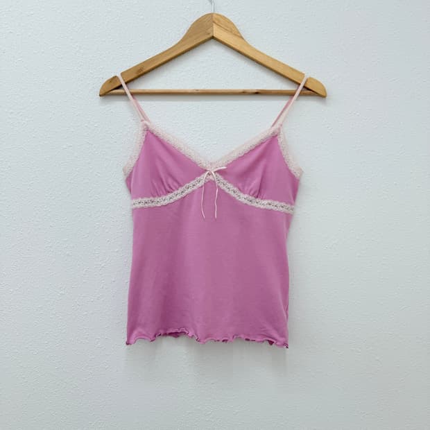 빈티지 핑크 레이스 리본 슬리브리스